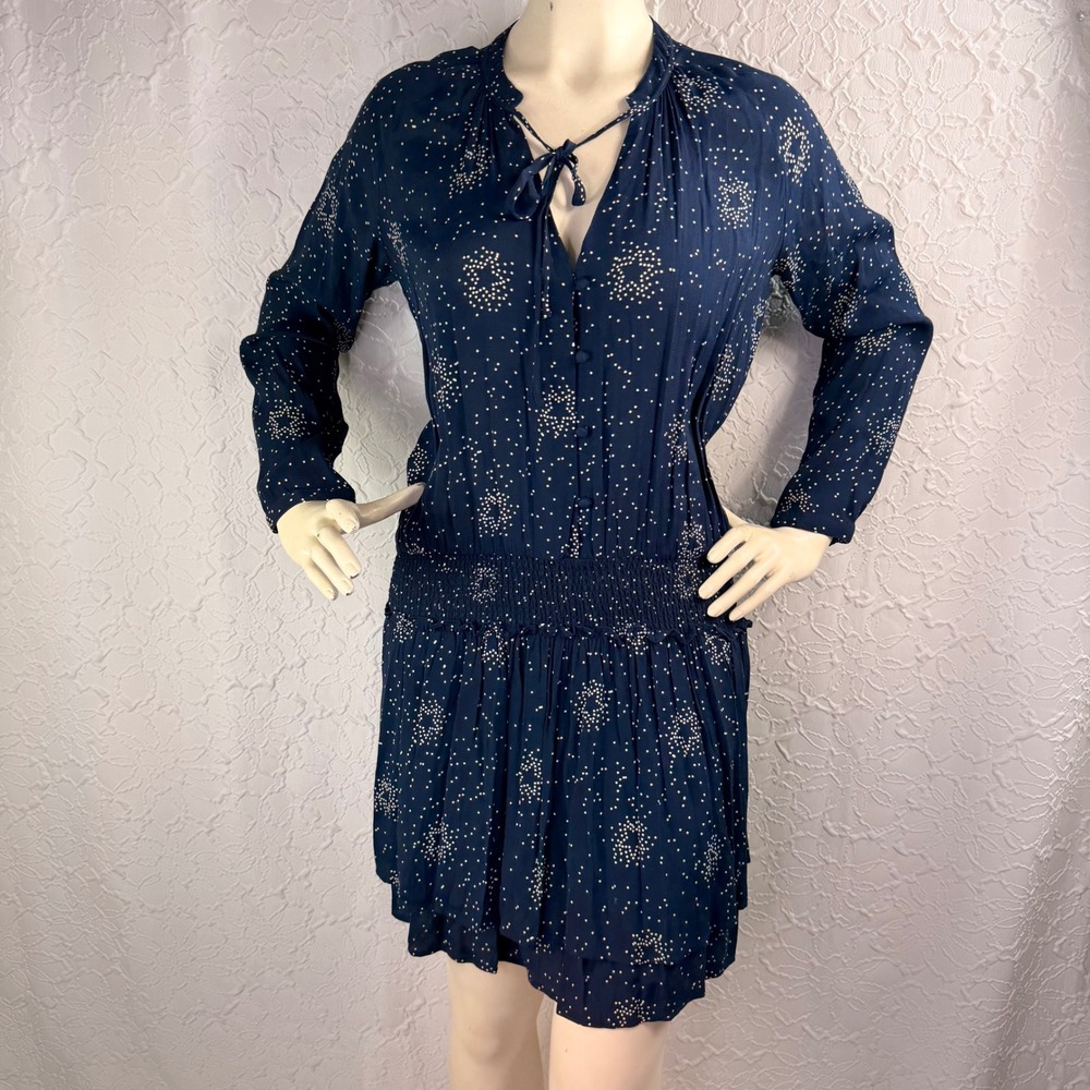Rails Star Constellation Smocked Mini Dress Navy Blue Womens Medium - Picture 2 of 10